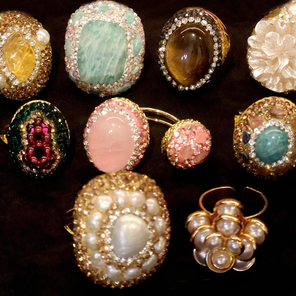 Natürliche Barque Süßwasserperle Rosa Kristall Amethyst Quarz Ring Hypoallergen Vintage Böhmen Stil Edelstein Schmuck