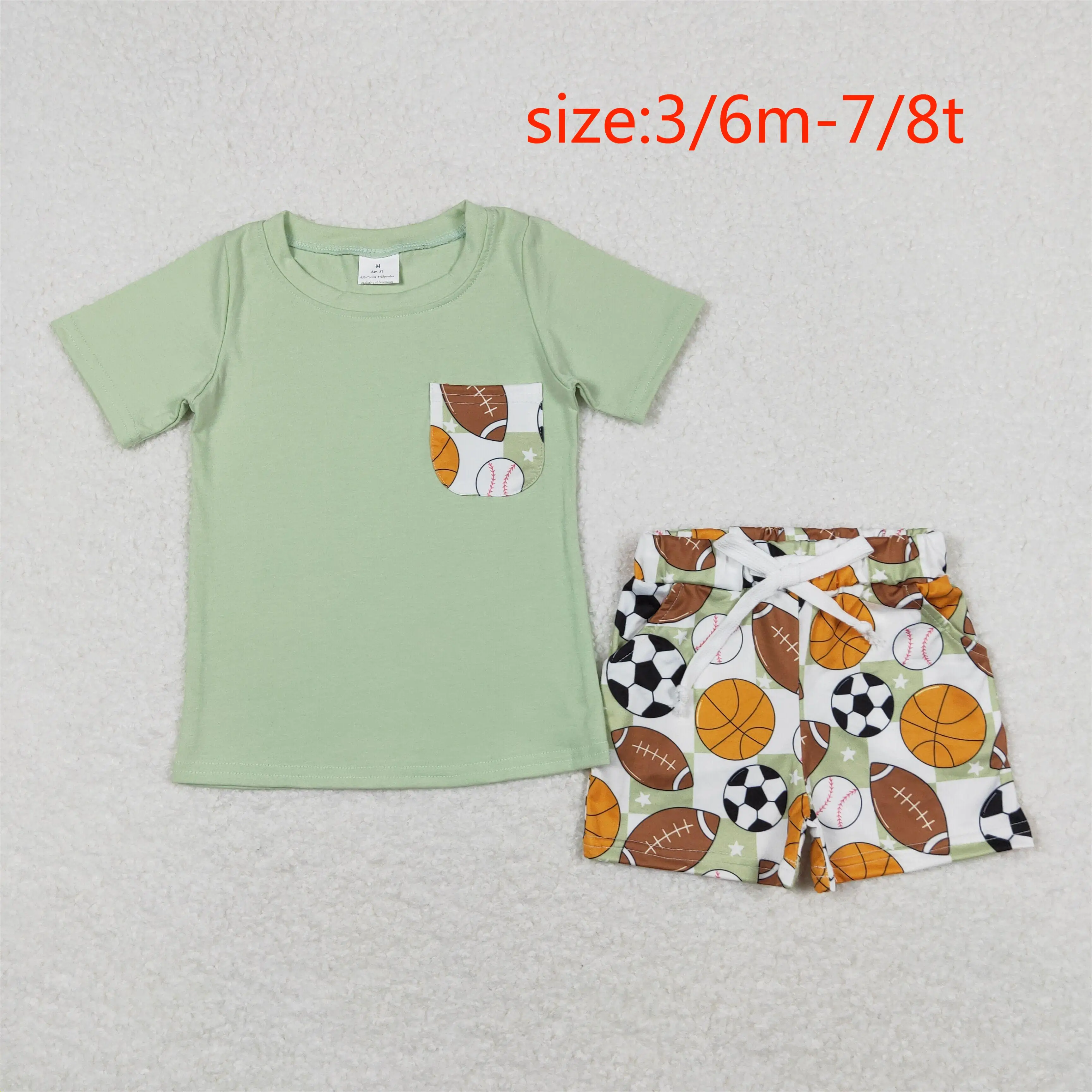 

z98-05 BSSO0694 toddler children clothing Pocket Green Short Sleeve sets Wholesale Summer baby boys clothes
