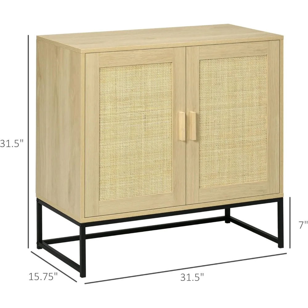 خزانة مميزة، خزانة تخزين بوهو مع أبواب الروطان، رف قابل للتعديل وقاعدة معدنية، خزانة جانبية لغرفة المعيشة، المطبخ