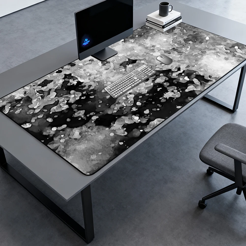 Monochrome Desk Pad Ink 1600x600 Gaming Mousepad Black Abstract 3mm Rubber Nonslip White Deskmat Full Desktop Mat Mat