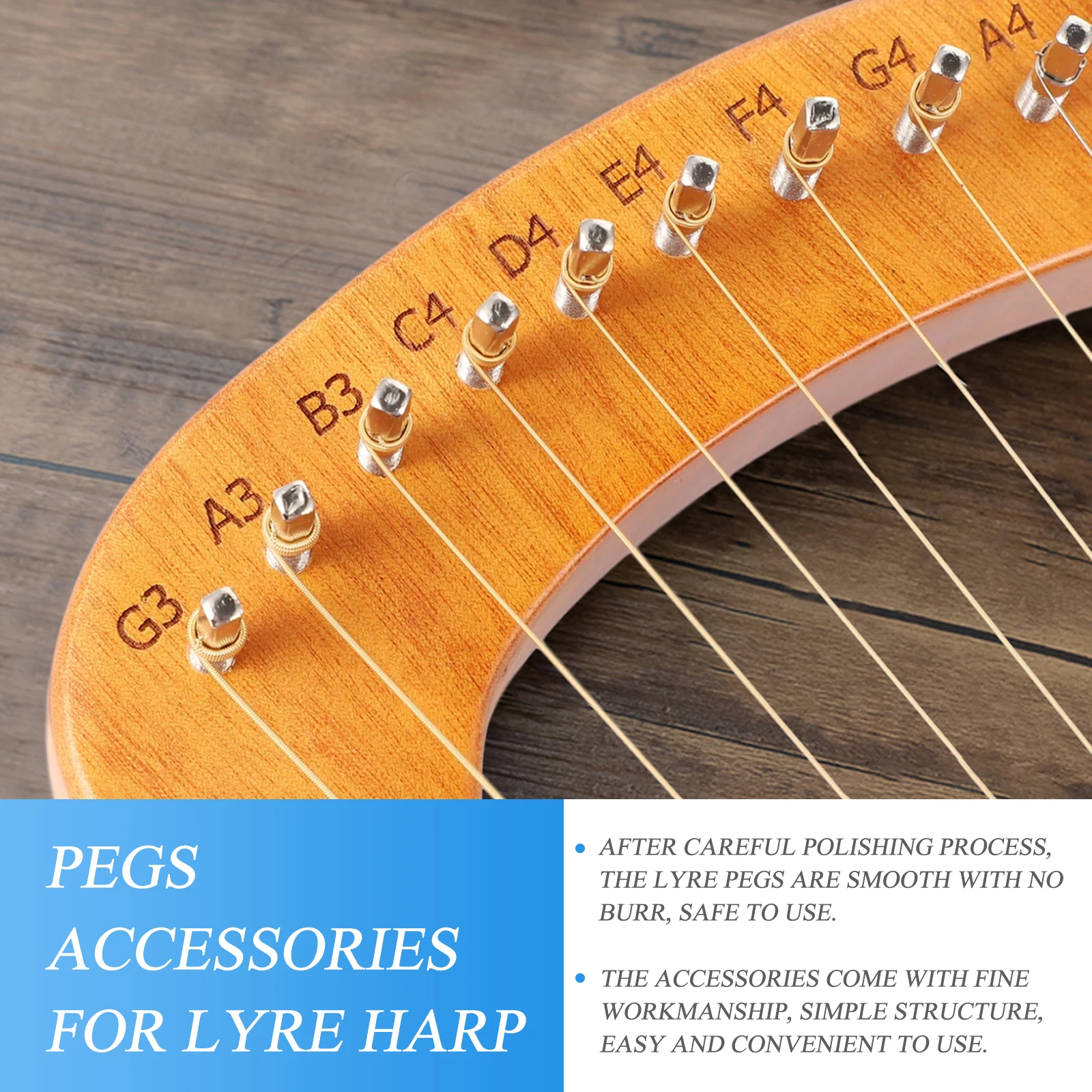

3Pcs Lyre Pegs Metal Smooth Polished Replacement Tuning Pegs for Lyre Harp Professional Lyre String Nail Accessories