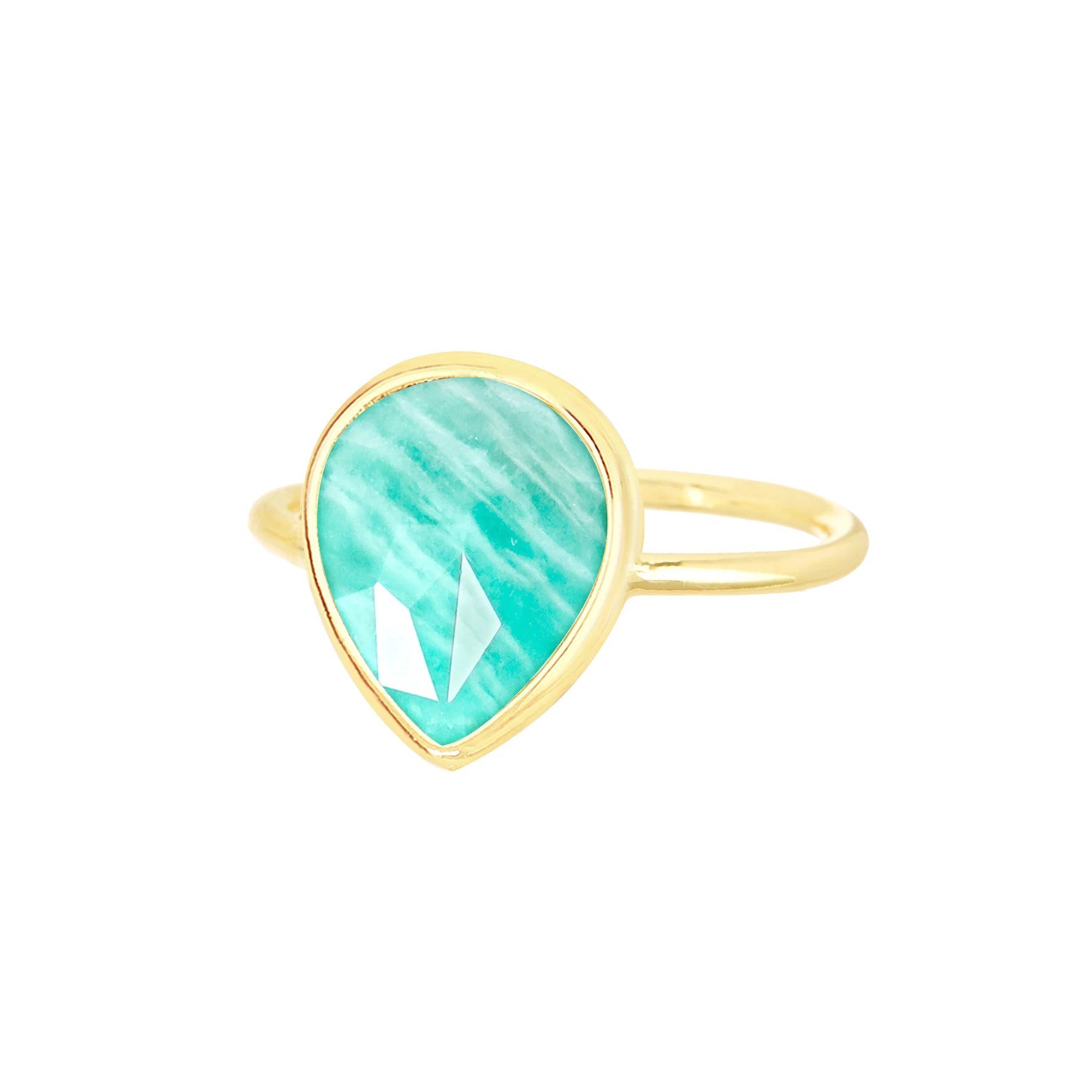 

Exquisite Natural Stone Amazonite Teardrop Ring in Gold Plated for Women