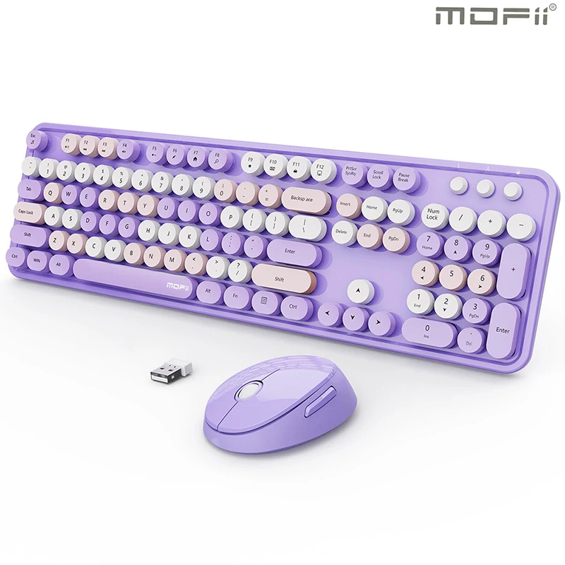 

Ergonomic 2.4G Plug and Play Wireless Keyboard Mouse Combo Full Size 104 keys Round Retro Keycap Wireless Keyboard for Desktop