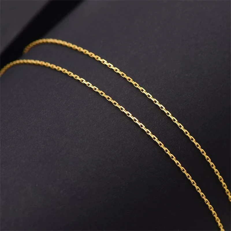 Genuine 18K Gold Chain Necklace Classic Simple Paperclip Link Chain Pure Gold AU750 for Women Fine Jewelry Gift