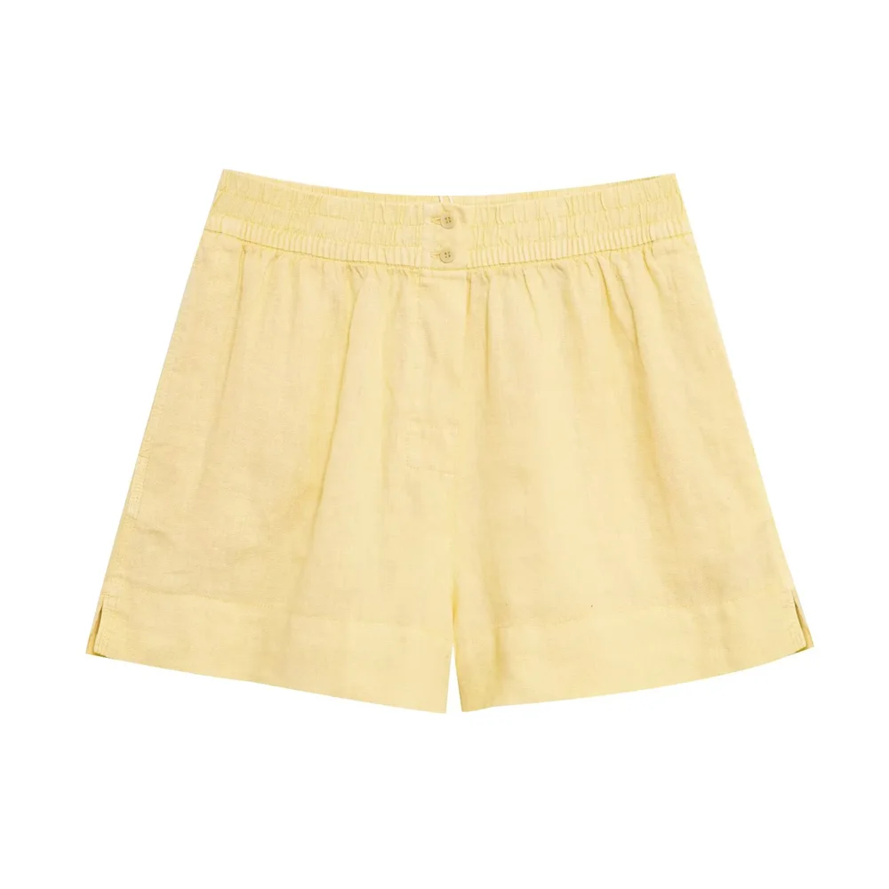 2025 RARA novedad de verano, moda informal para mujer, Color sólido, manga larga, cuello en V, camisa informal, conjunto de pantalones cortos de cintura media