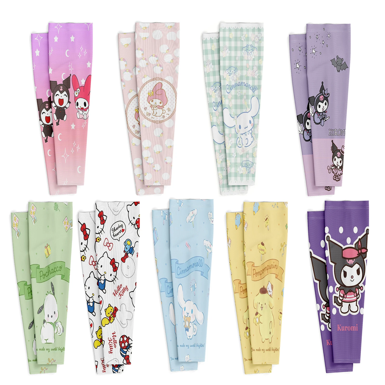 Sanrios kawaii Cartoon Ice Silk Sleeve Breathable Quick Dry UV Arm Sleeves Anime Cycling Running Fishing Climbing Arm Cover Gift