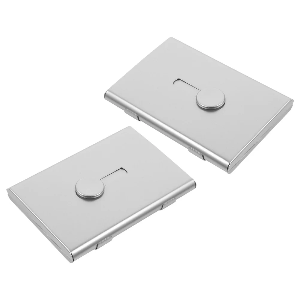

2Pcs Business Card Holder Slide Out Metal Case Large Capacity Portable Card Storage Box Office Travel Visiting Cards Organizer