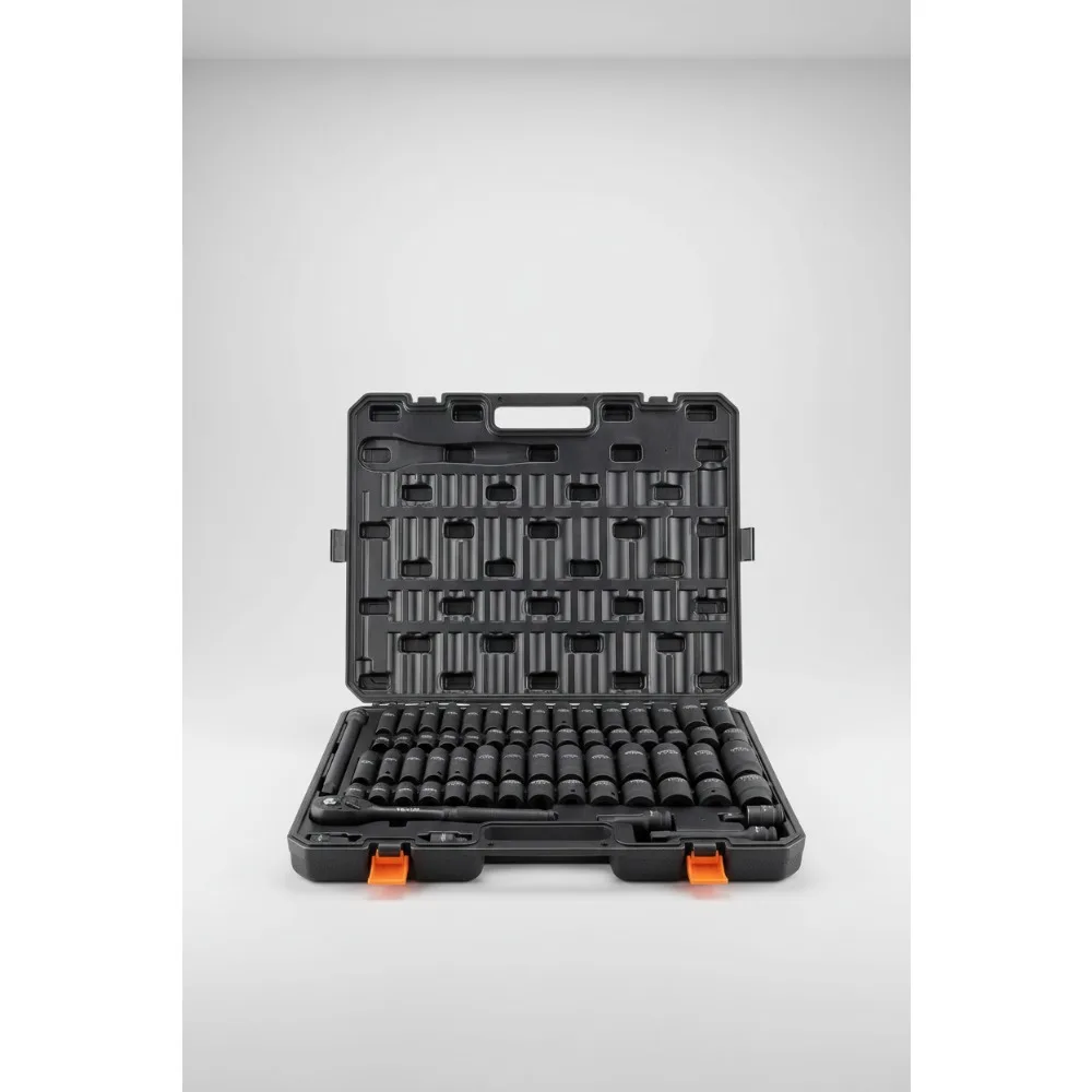 

Набор ударных головок 1/2 дюйма, 65 предметов, набор инструментов для авторемонта SAE/Metric Cr-V Steel с футляром для хранения