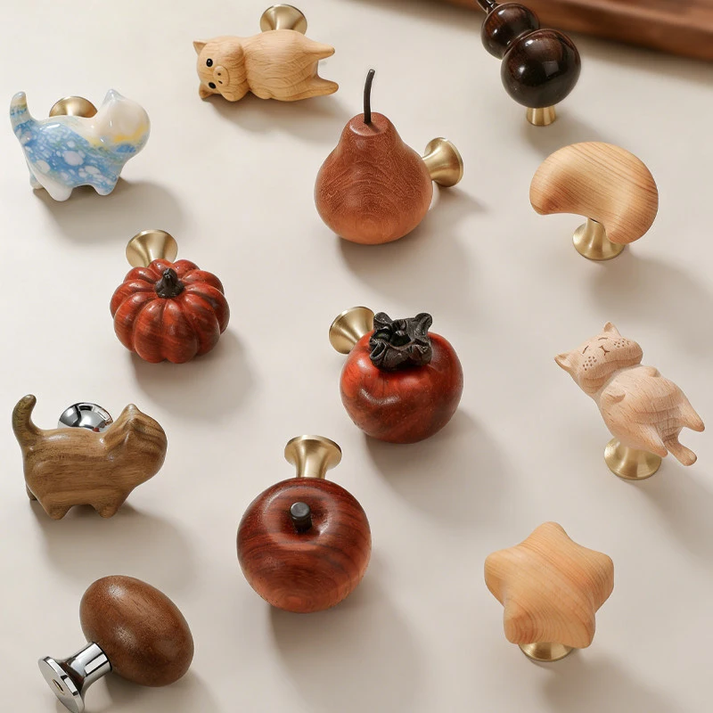 Creative Light Luxury Handmade Children's Room Cabinet Door Handle Cute Sandalwood Cartoon Cupboard Wardrobe Drawer Pulls