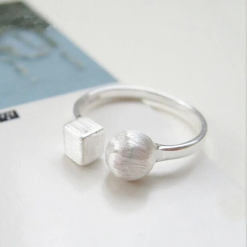 Creative Drawing Circle Small Square 925 Sterling Silver Jewelry Not Allergic Fashion Opening Popular Simple Rings  R076