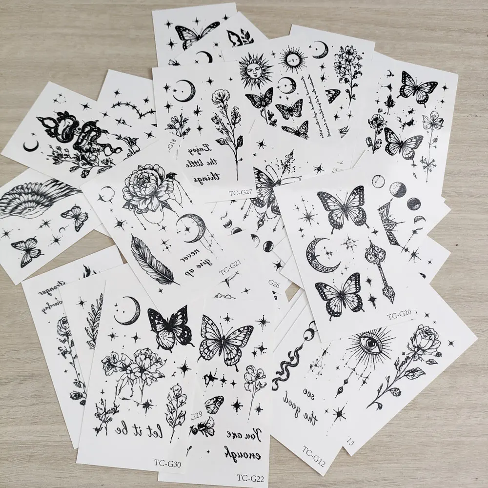 30pcs Butterfly Waterproof Tattoo Stickers Flower Pattern Temporary Tattoos for Woman Hand  Fake Tattoo view 4