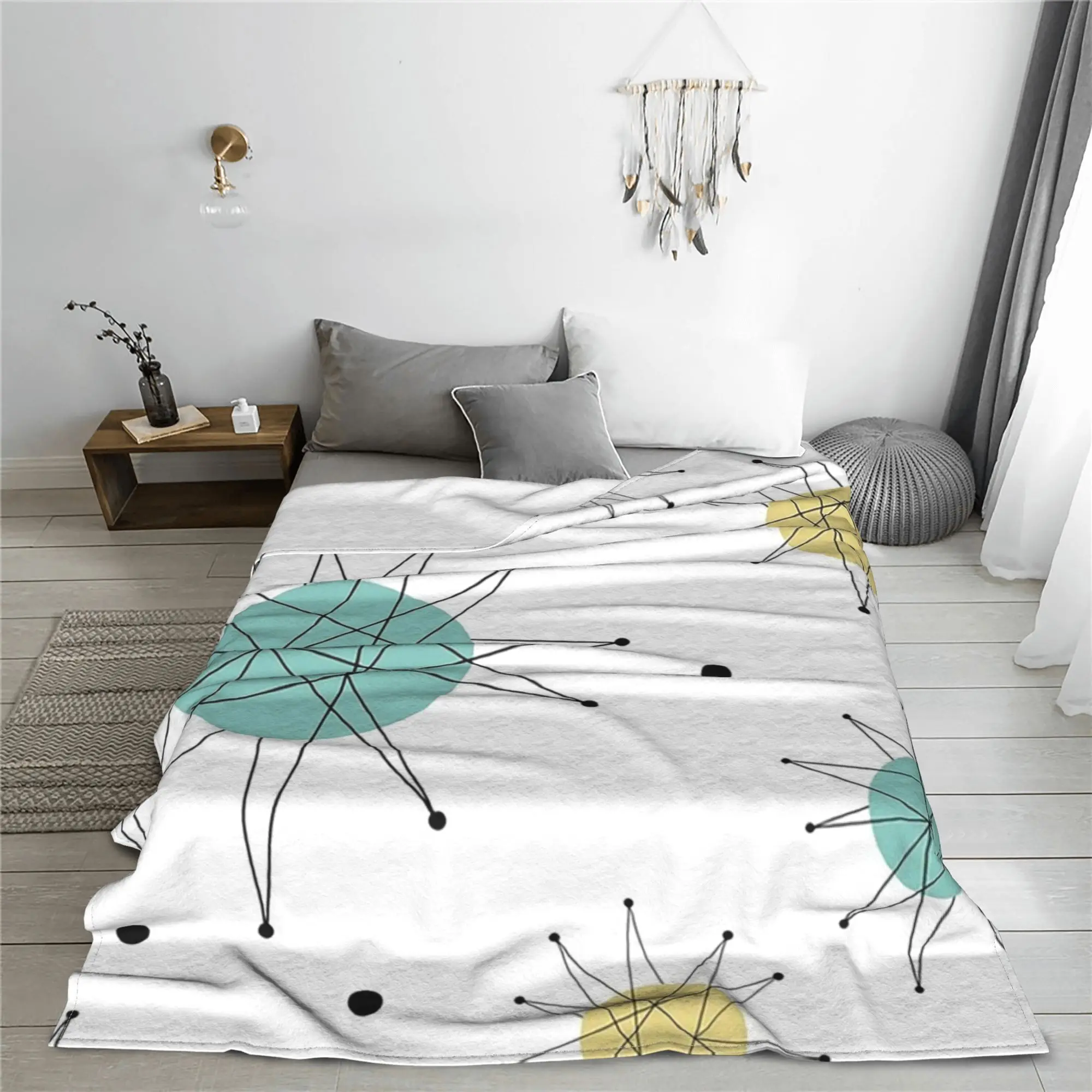 Franciscan Starburst Mid Century Atomic Age  Blanket Flannel Sofa Throw Blanket for Home Bedroom Outdoor Throws Bedspread Quilt