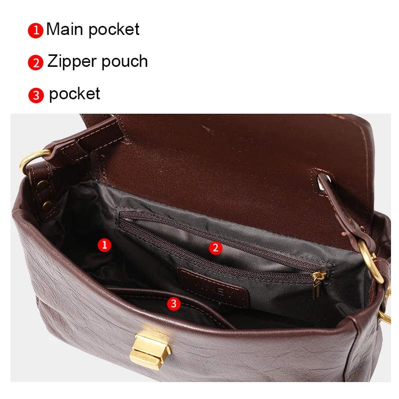 Minimalist Dark Brown Leather Crossbody Bag | Retro Metal Lock Handbag for Women
