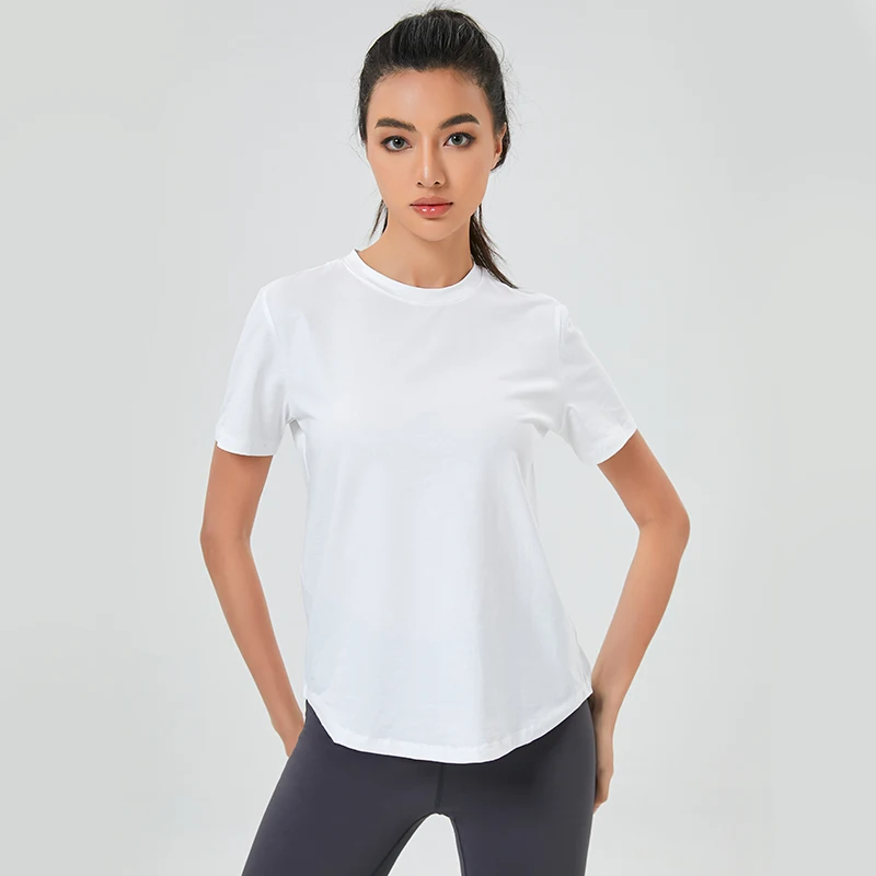 

Crewneck T-shirt Women Sports Top Vests Sportswear Woman Gym Offers Womans Clothing Women's Fitness T-shirts Running Golf Yoga