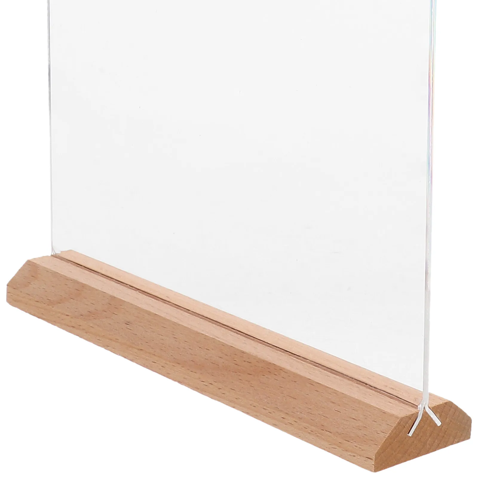 2Pcs Clear Acrylic Sign Holder Wood Base T Shaped Tabletop Display Stand Reusable Menu Holder Standing Sign Stand for Cafes