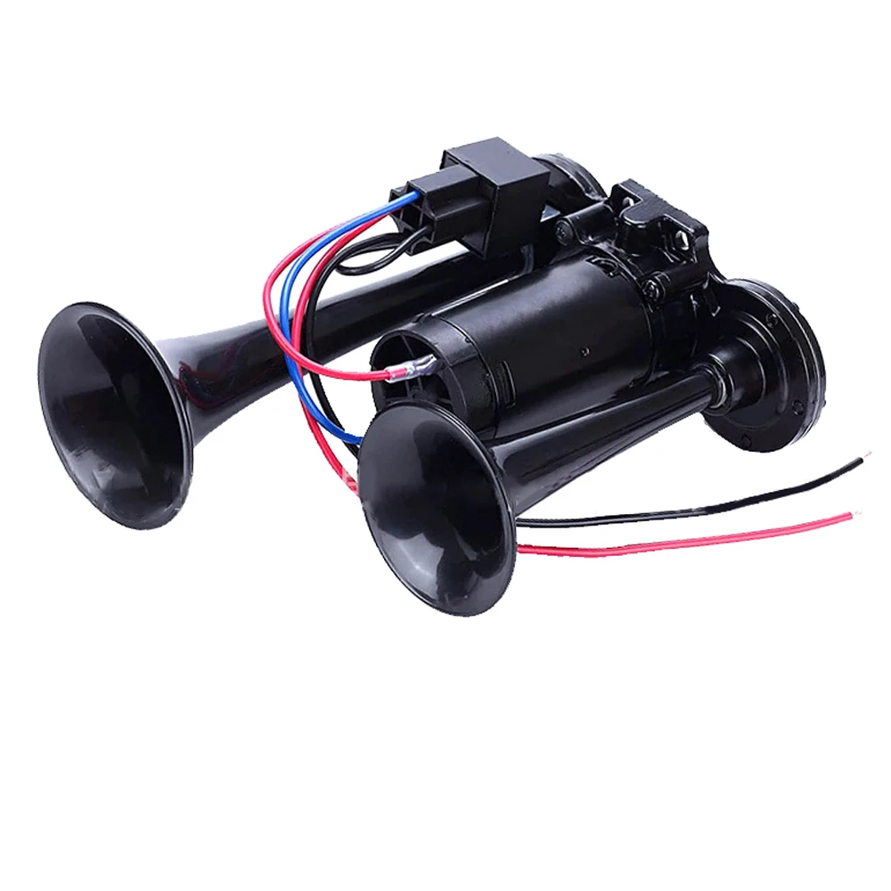 

600DB Dual Trumpets Horns Kit with Compressor, 12V, ABS Material, 500-800Hz, 215*155mm, 880g, Silver Black Silver Black