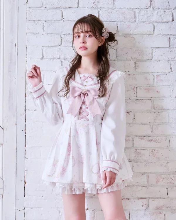 IMU Liz Dress Set Spring and Autumn New Women's Mine Mass-Produced Lolita Dress Shorts 2-Piece Set Girls Bow Print Princess Dres