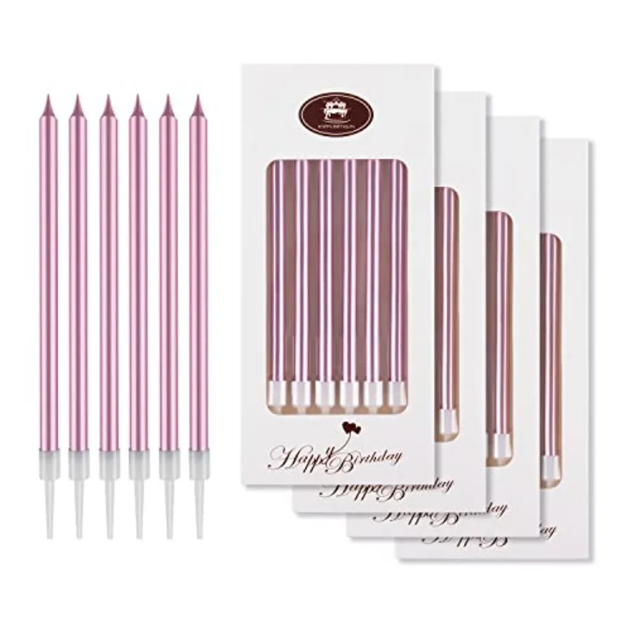 

24-Count Birthday Candles - Long Thin Cake Candles Slow Burning Candles for Birthday, Wedding, Lucky Party Decoration
