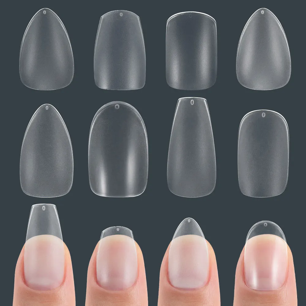 240/300Pcs Frosted Short Almond Oval Fake Nail Tips Full Cover Nail Gel French Ballerinas Capsules Extension False Nail Tip