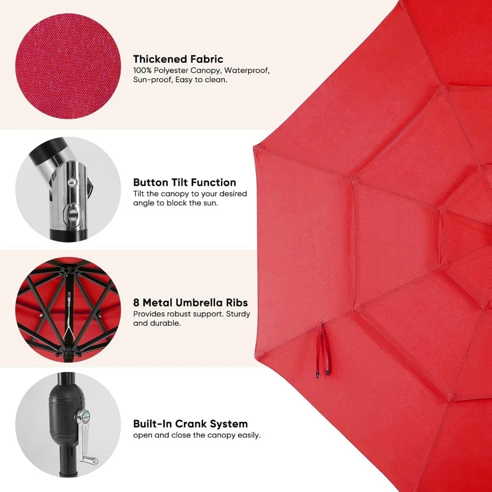 10-футовый солнечный светодиодный зонт для патио с регулировкой наклона для открытого сада, террасы, бассейна, пляжа
