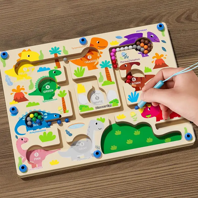 Magnetische balpuzzel Doolhof Dinosaurus Kleurclassificatie Doolhof Spelnummer Leren Doolhof Spelset voor logisch denken Hand-oog