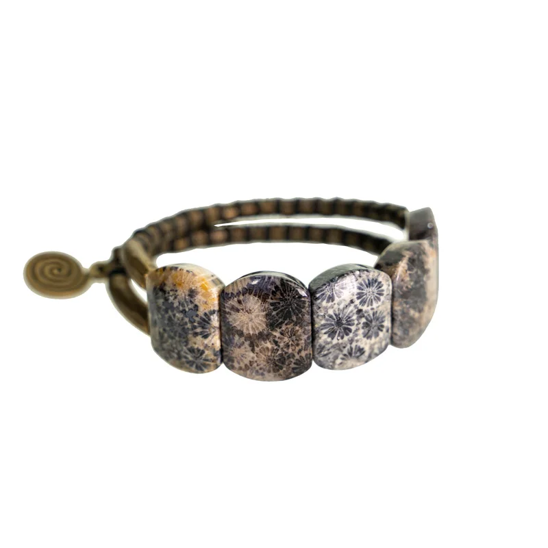

Natural ink and wash artistic conception coral stone hand row beads string retro personalized bracelet bracelet