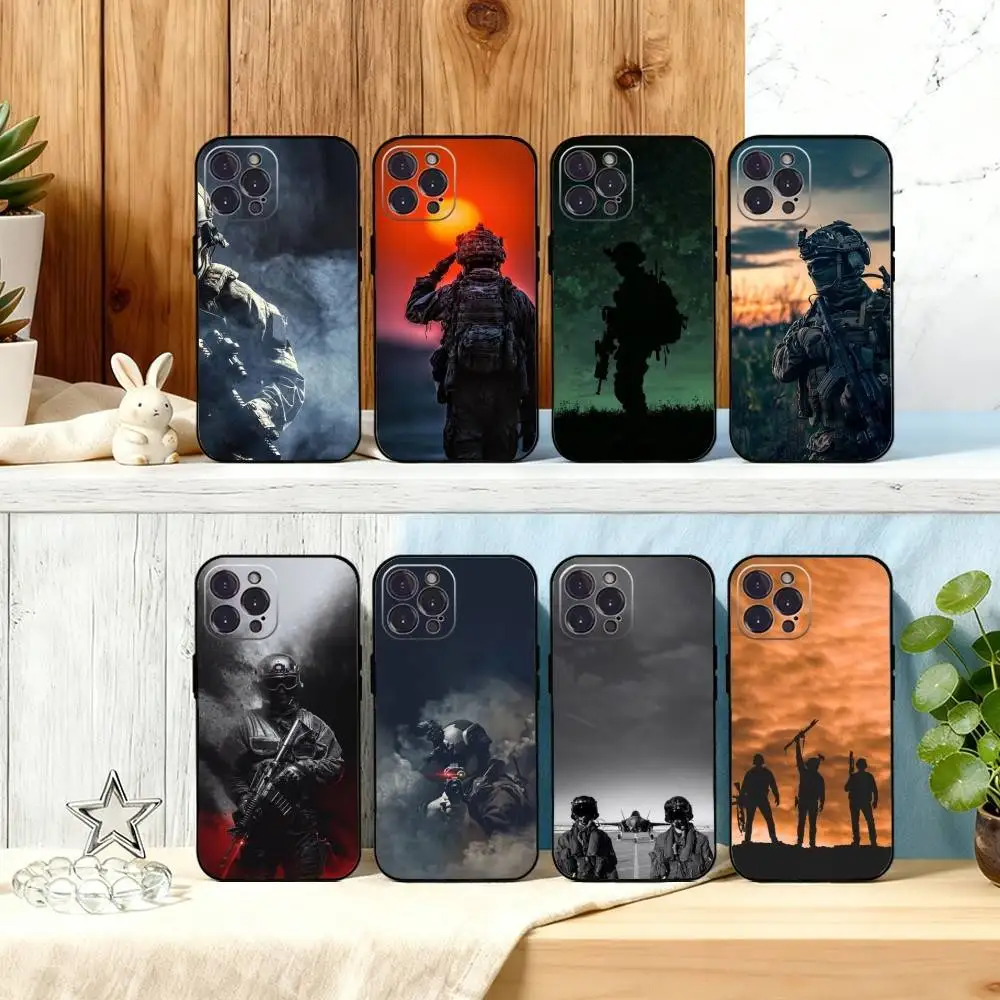 

S-Special F-Forces Army Phone Case For iPhone17 16 15 14 13 12 11 Pro Max Plus,5G Soft Black Case
