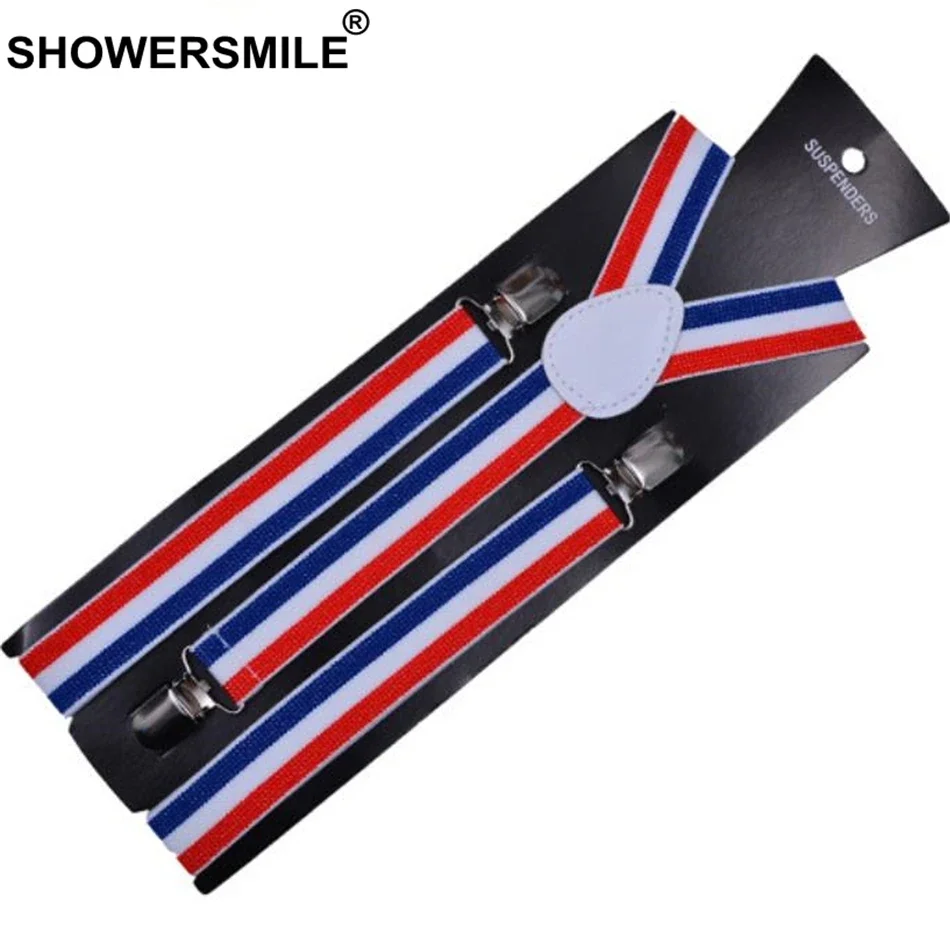 SHOWERSMILE- Tirantes de arcoíris para adultos, tirantes para camisa a rayas para hombres y mujeres, tirantes coloridos para pantalones, 3 Clips, elásticos de 100cm