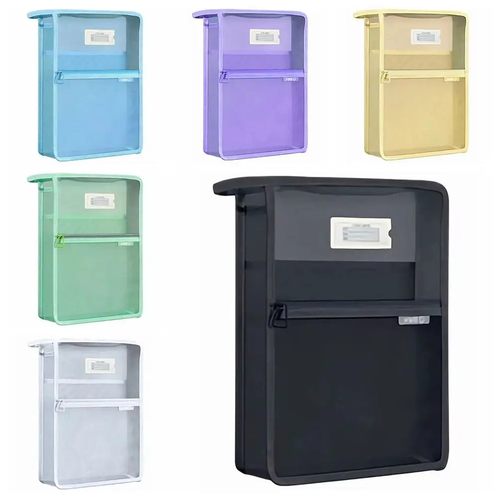 

L Shaped Test Paper Storage Bag Wide Opening Thickened Mesh File Folder Bag with Double-sided Labels Transparent