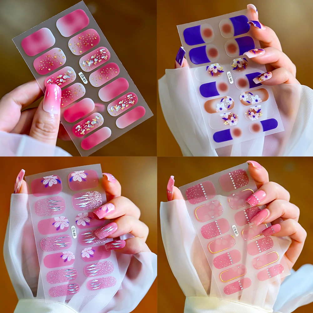 14Tips Christmas Gel Nail Stickers Full Cover Self Adhesive Baking Free Nail Art Slider Popular Sparkling Glitter Nail Stickers