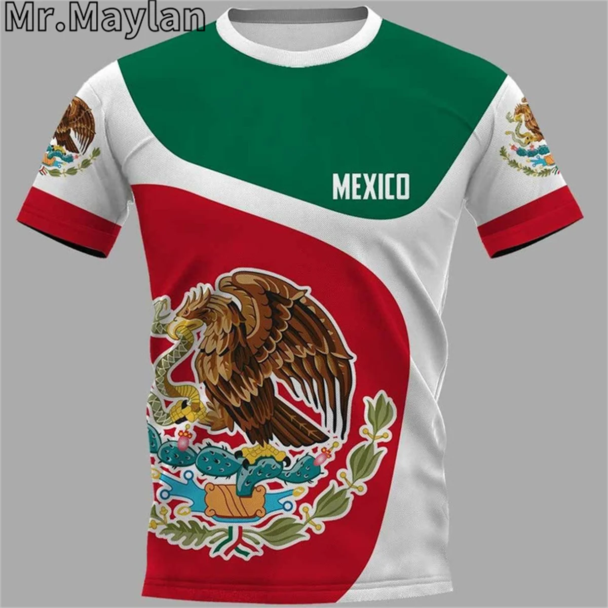 MEXICO COAT OF ARMS Flag Summer New Fashion White&Green 3D Tops Tee Tshirt Men Women Short Sleeve T shirt Streetwear Style-123