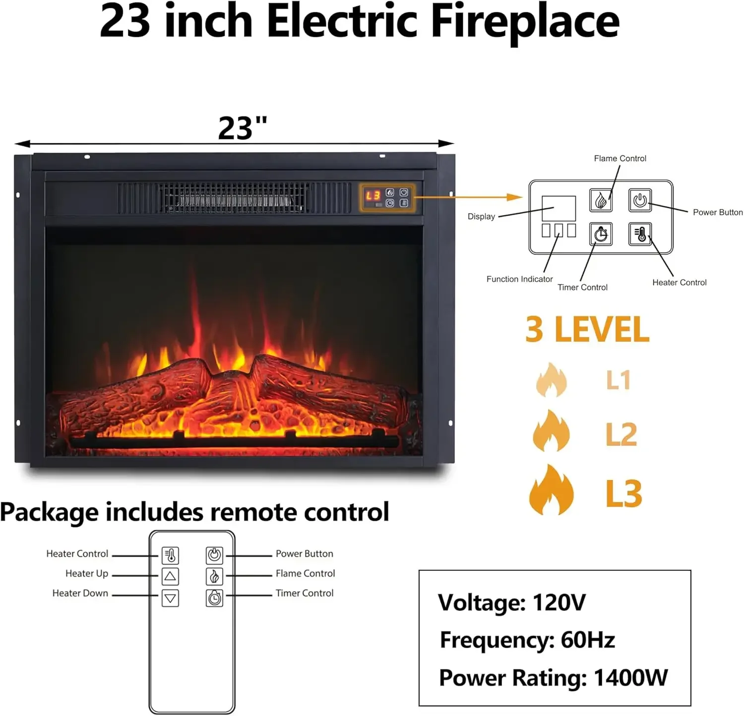 45" elektrischer Flip-Top-Kamin mit Kaminsims, elektrischer Kaminheizer, TV-Ständer, verstellbare Flammenstufe für Wohnzimmer (braun)