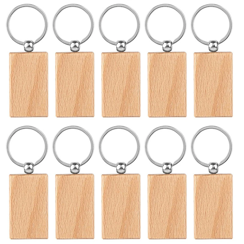 100Pcs Blank Rectangle Wooden Key Chain Diy Wood Keychains Key Tags Can Engrave Diy Gifts