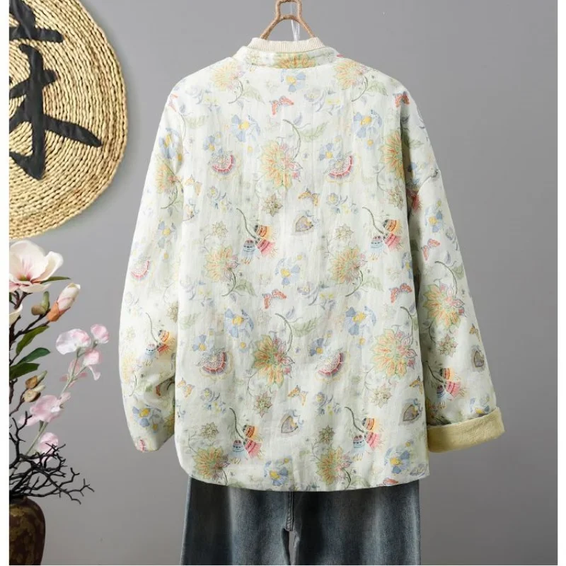 سترة مزدوجة الجوانب على الطراز الصيني مطبوعة متباينة، معطف شتوي دافئ من القطن ملابس خارجية أنيقة للنساء w1471 #2