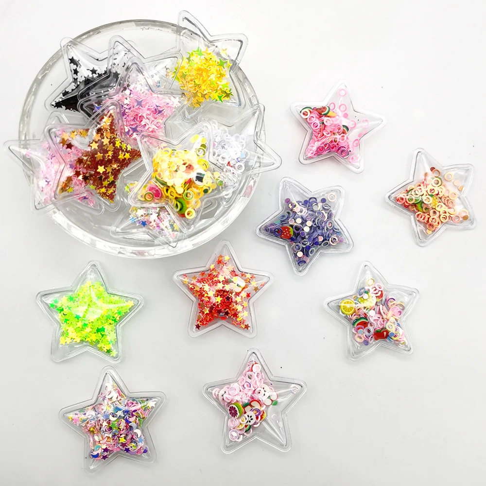 10 Pcs 37x37mm Star Transparent Qucksand Shaker Bling Sequins DIY Make Hair Clip Accessories Craft Phone Decoration,10Yc18141