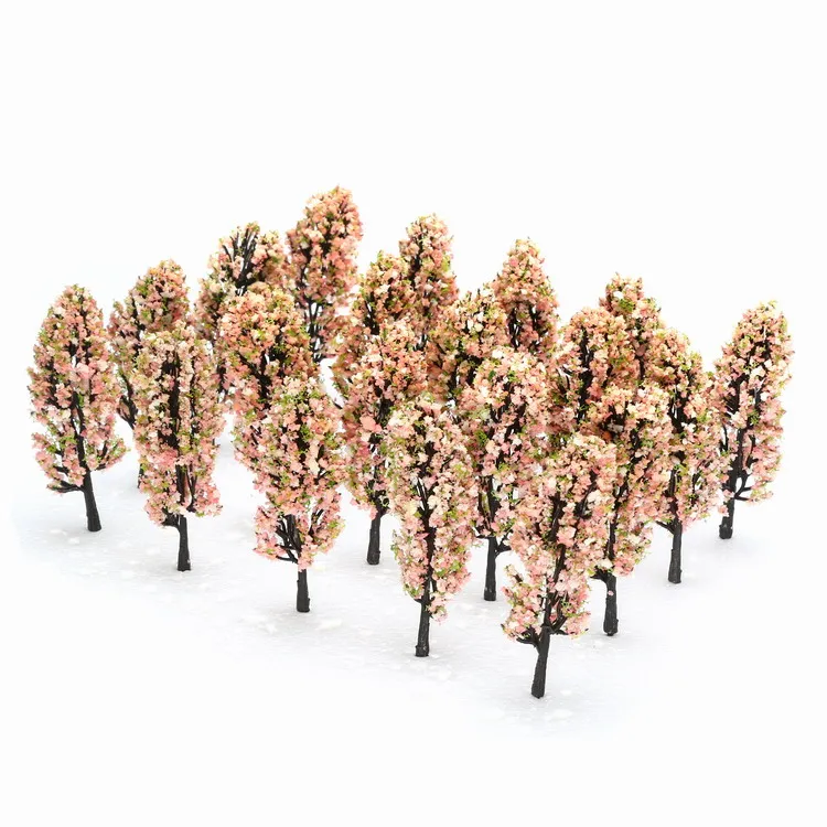 20pcs/lot 8.0cm Spring Pink Green Flowers Tree Model Dollhouse Scenery Landscape Layout Scenery Landscape Festive Party Decor