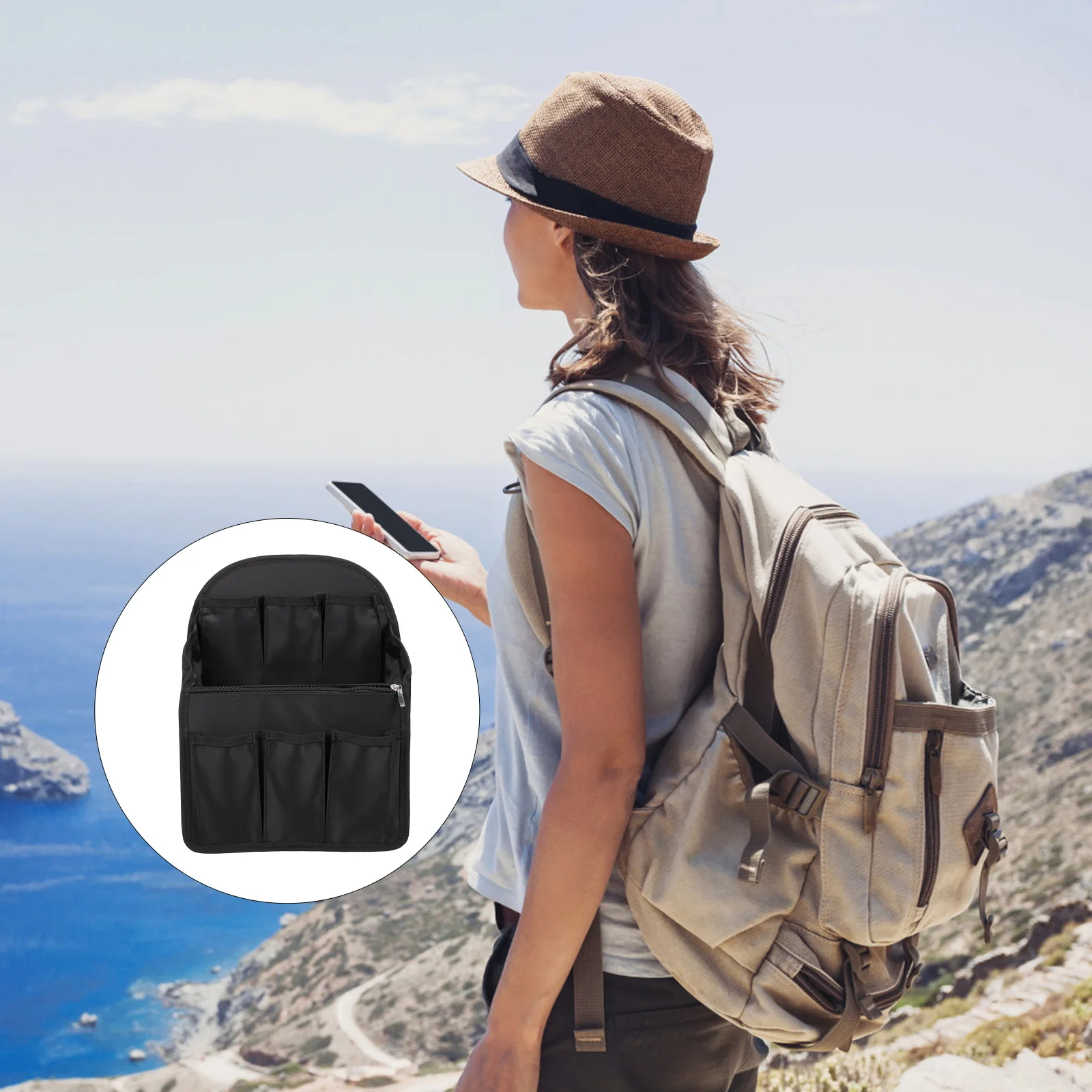 

Travel Storage Organizer Bags Premium Nylon Black Divider Compartment Foldable Durable Backpack Inner Liner Shoulder Bag Insert