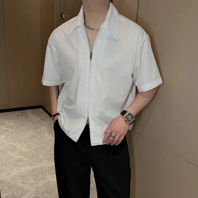 Summer Korean Style Fashion Dress Zipper Mens Shirts Are Unusual Streetwear 2023 Trendy Clothes Stylish Blouse Boy Friend Top