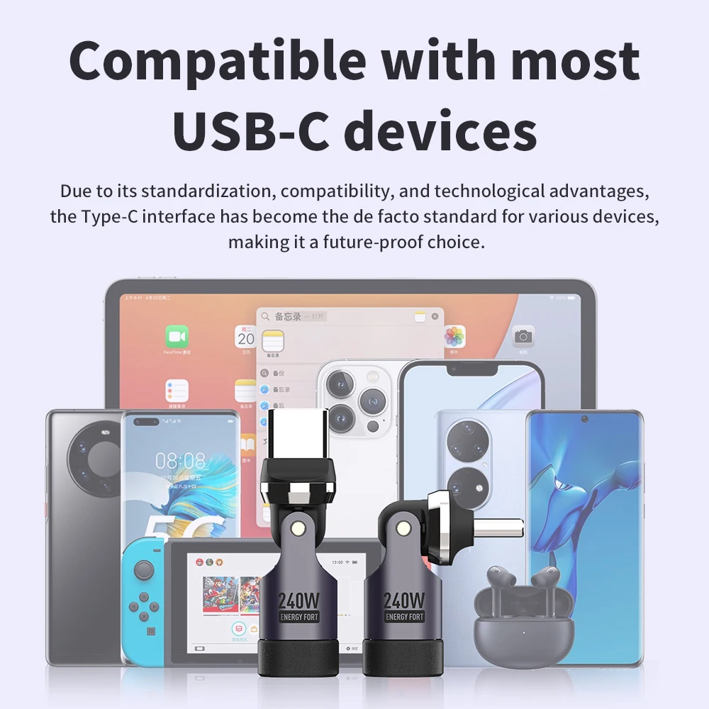 Adaptador extensor USB C, extensión de Cable de 240W, rotación 540, adaptador tipo C macho a hembra para Macbook, Xiaomi, Samsung, conector OTG
