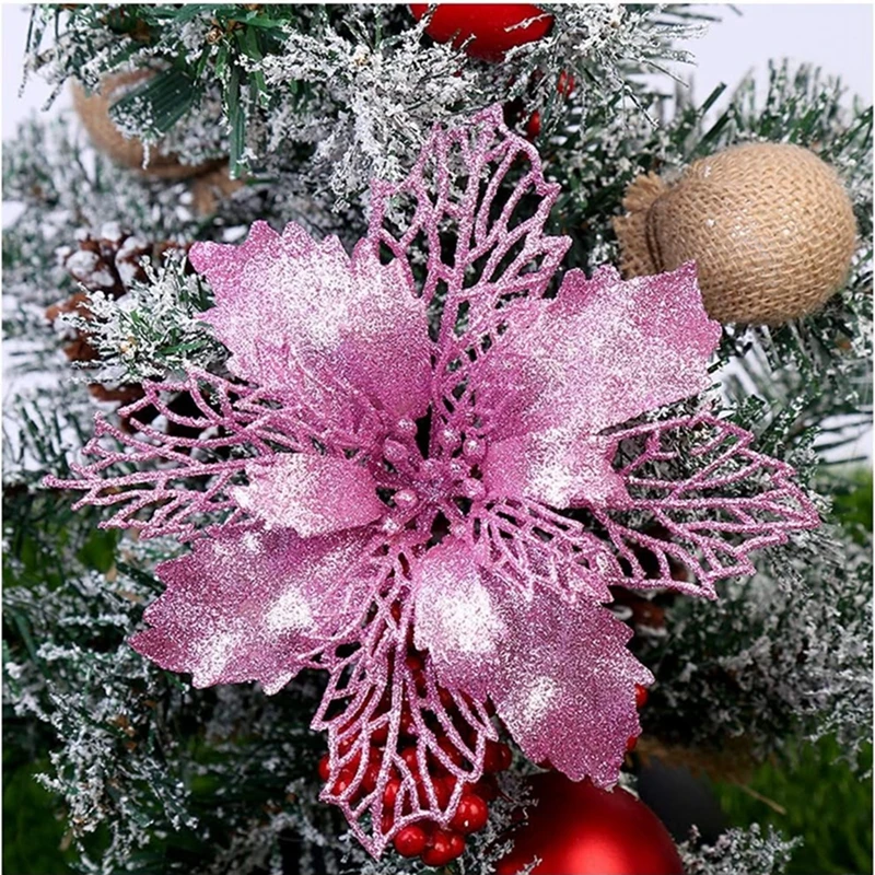 5/10 Stück Weihnachtsdekoration, künstliche Blumen, hängender Weihnachtsbaum-Anhänger für Heimdekoration, Party, Neujahr, Ornament-Zubehör – Detail 12
