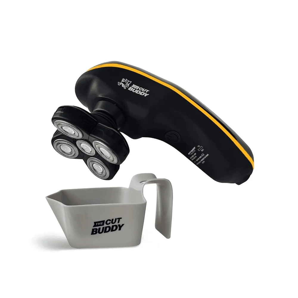 Ergonomic Bald Shaver IPX7 Waterproof Rotary Design Cordless Wet Dry Use 5 Blades Easy Clean Replaceable Head Cleaning Cup