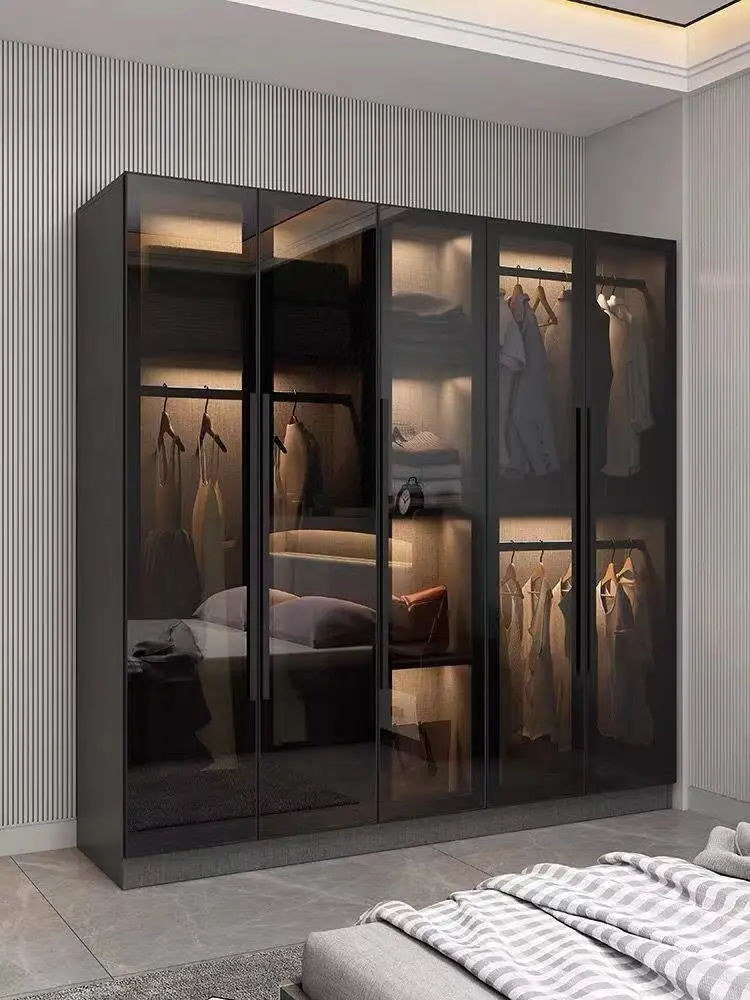 All Aluminum Alloy Wardrobe Home Bedroom Nordic Luxury Modern Luxury Economical Glass Cloakroom Storage Wardrobe