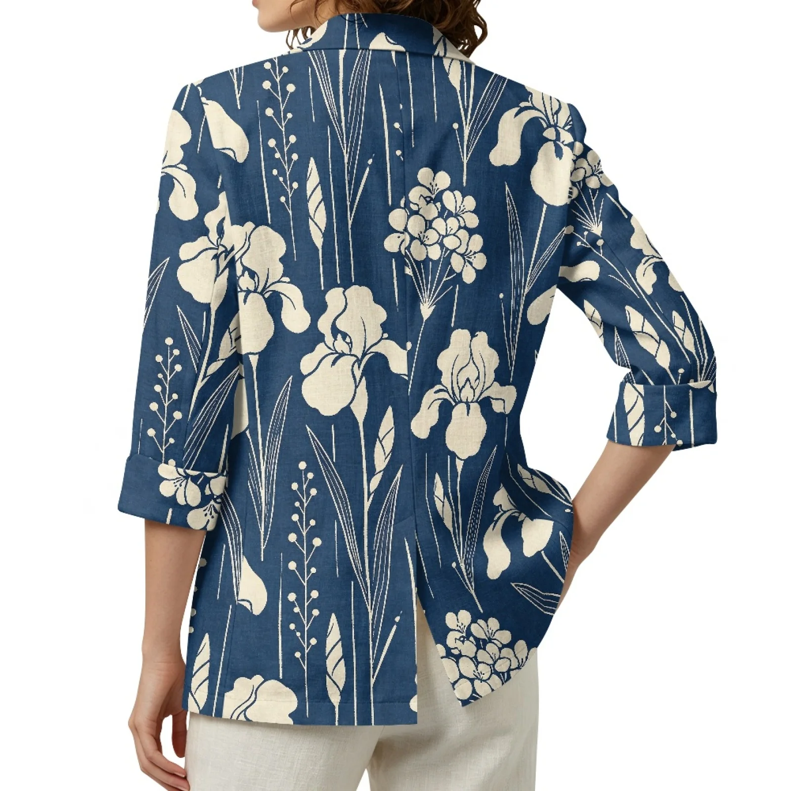 PENSTROLL Blue Floral Sketch Lightweight Open Front Top for Ladies Linen Style Fall Tops Beach Cover Ups