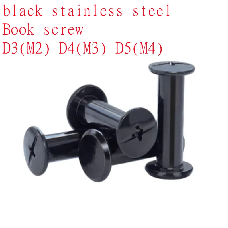 100pcs ∅3(M2) ∅4(M3) ∅5(m4)*4mm-50mm Black Stainless Steel Chicago Book Screw Pictur Rivets Album Butt Screw Snap Rivet