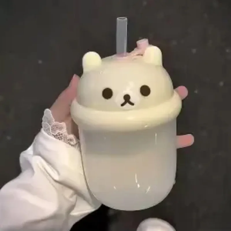 Kawaii Rilakkuma Plastic Straw Cup Cute Mini Water Cup Student DIY Sticker Large Capacity Plastic Milk Cup Tons Ton Cup Gift - view 5