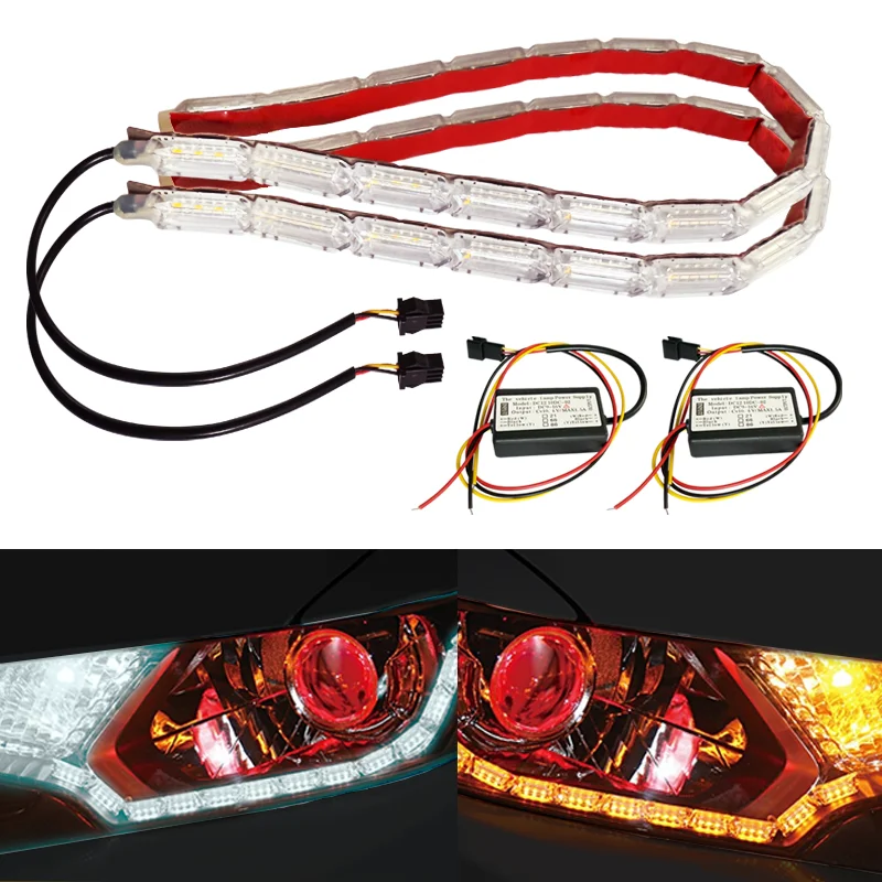 

12V24VLED Lights for Car, Flexible LED Strip DRL Daytime Running Light Amber Sequential White RED Brake Turn Signal lights 1pair
