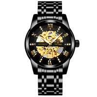 TEVISE Automatic Mechanical Watch for Men Skeleton Watch Luminous Hands Business Fashion Watch Stainless Steel Strap