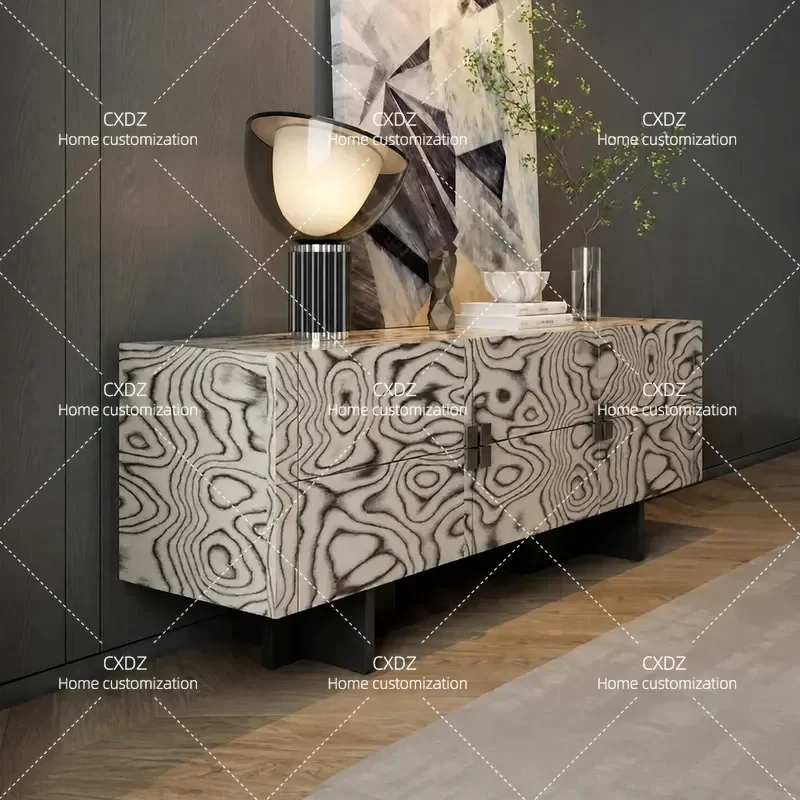 Medieval Style Tree Burl Veneer Dining Side Cabinet High End Villa Wall Storage Locker Solid Wood Porch Cabinet