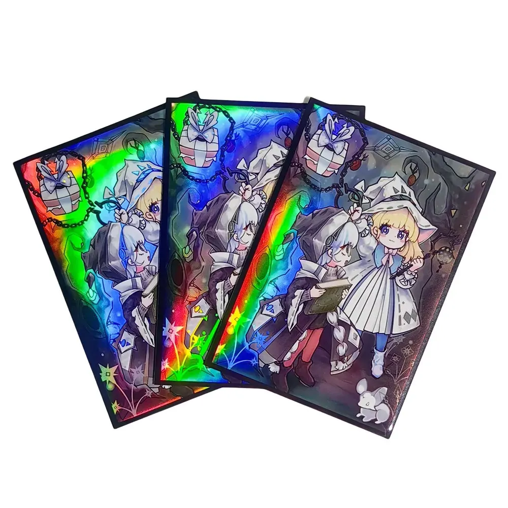 50PCS 63x90mm Trading Cards Protector Holographic Animation YuGiOh Card Sleeves Shield Laser Cute Card Deck Cover Japanese Size