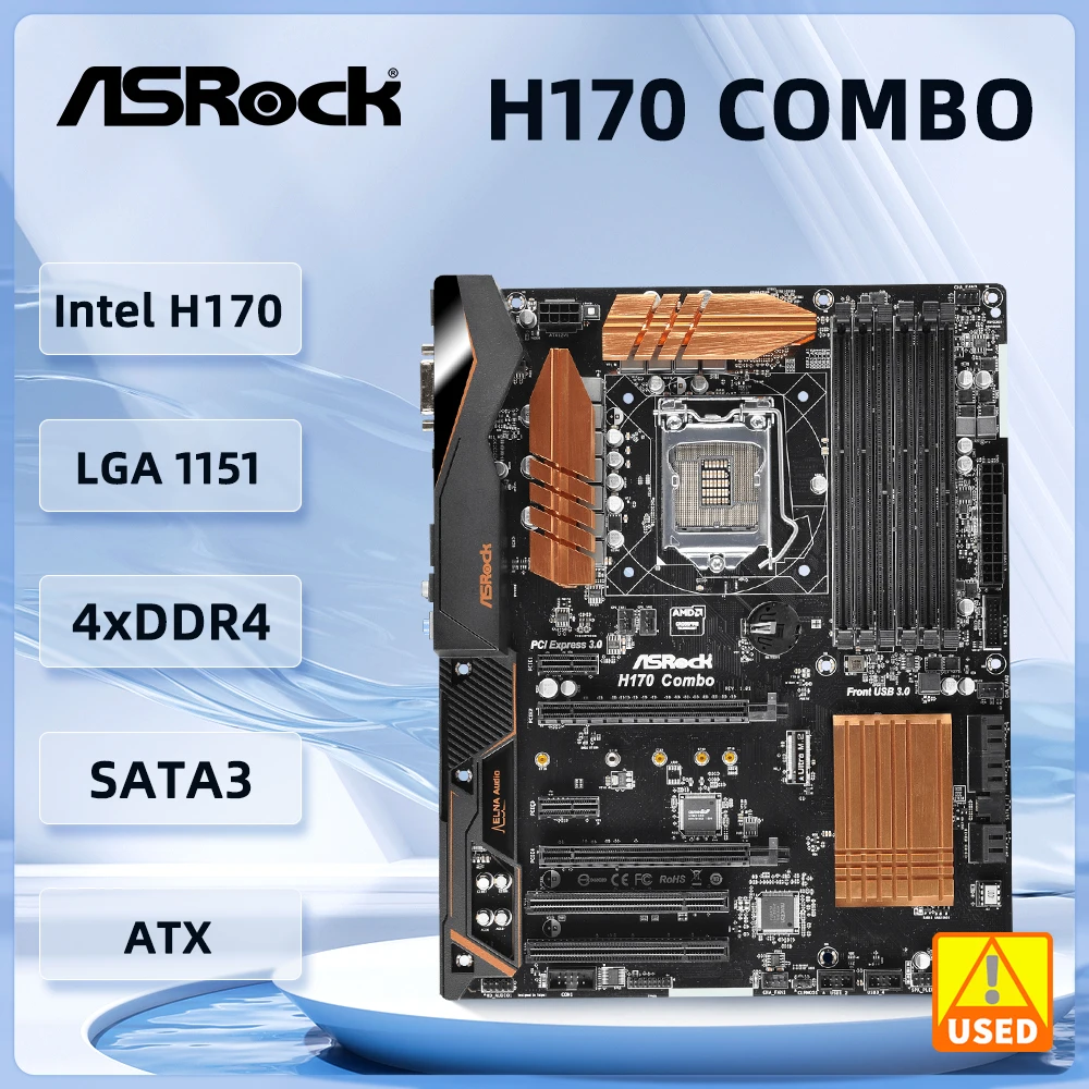 

ASRock H170 Intel H170 LGA 1151, совместимый с процессором 7400 6500 7700 7600 6600 6300 6700 DDR4 64 ГБ ATX Ultra M.2